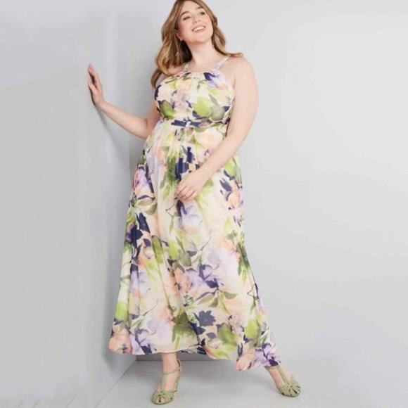 Womens Plus Size 1X ModCloth Essence Of Presence Floral Chiffon Maxi Dress - Picture 9 of 9